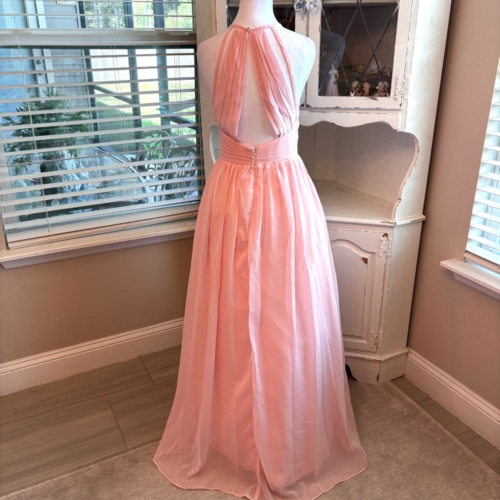 NEW, Peach Dress, Peach Prom Dress, Chiffon Dress, Halter Dress, NWOT Size L/12 - Picture 6 of 9